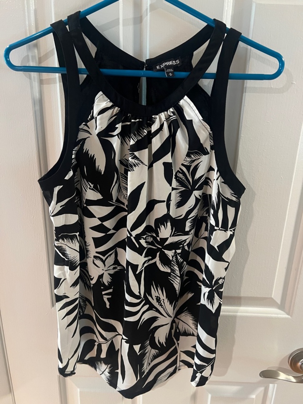 Express Black and White Floral Tank Top